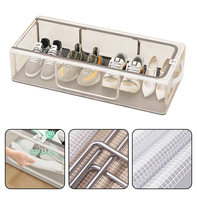 1PC Pvc Shoe Basket Bed Bottom Shoe Storage Box Shoe Box Dust-Proof Transparent Single-Window Organizer Folding